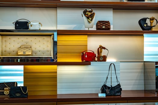 SINGAPORE - MAY 10, 2024: Products display in Louis Vuitton fashion house at Marina Bay Sands shopping mall in Singapore