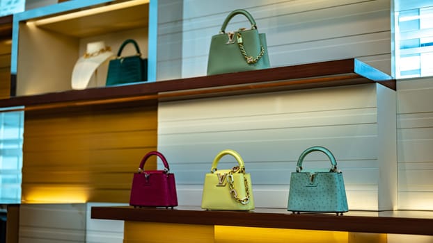 SINGAPORE - MAY 10, 2024: Products display in Louis Vuitton fashion house at Marina Bay Sands shopping mall in Singapore