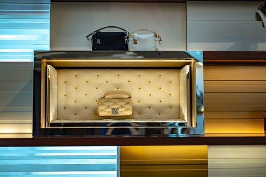 SINGAPORE - MAY 10, 2024: Products display in Louis Vuitton fashion house at Marina Bay Sands shopping mall in Singapore