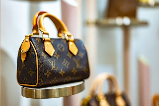 SINGAPORE - MAY 10, 2024: Products display in Louis Vuitton fashion house at Marina Bay Sands shopping mall in Singapore
