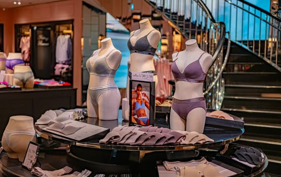 SINGAPORE - MAY 11, 2024: Interior of Victoria's Secret store, an American designer, manufacturer, and marketer of women's lingerie, womenswear, and beauty products