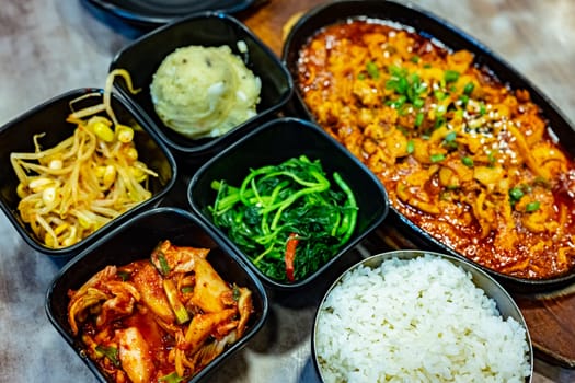 Traditional bulgogi chicken served in Korean restaurant.