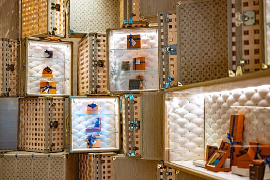 SINGAPORE - MAY 10, 2024: Interior of Louis Vuitton fashion house at Marina Bay Sands shopping mall in Singapore
