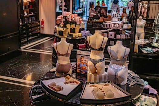 SINGAPORE - MAY 11, 2024: Interior of Victoria's Secret store, an American designer, manufacturer, and marketer of women's lingerie, womenswear, and beauty products
