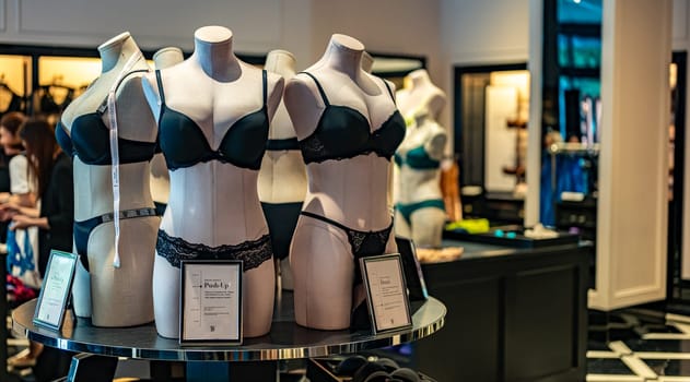 SINGAPORE - MAY 11, 2024: Interior of Victoria's Secret store, an American designer, manufacturer, and marketer of women's lingerie, womenswear, and beauty products