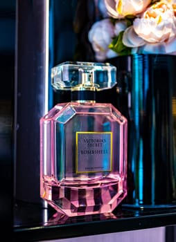 SINGAPORE - MAY 11, 2024: Products display in Victoria's Secret store, an American designer, manufacturer, and marketer of women's lingerie, womenswear, and beauty products