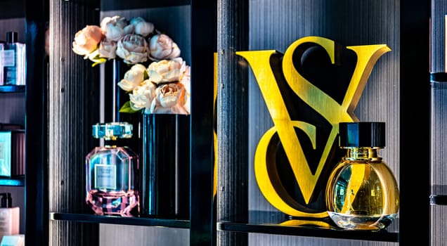 SINGAPORE - MAY 11, 2024: Products display in Victoria's Secret store, an American designer, manufacturer, and marketer of women's lingerie, womenswear, and beauty products