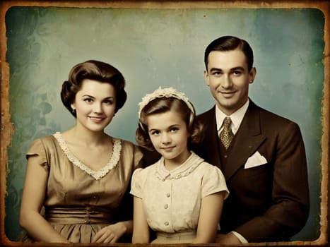 Retro vintage family on the photo