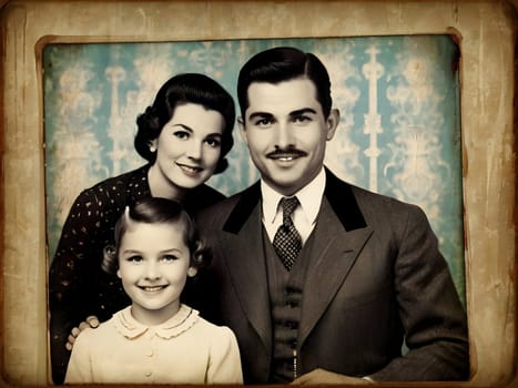 Retro vintage family on the photo