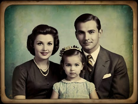Retro vintage family on the photo