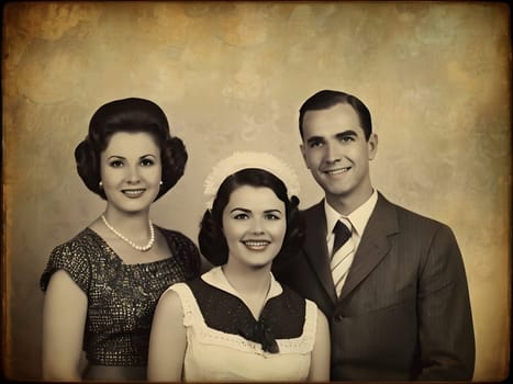 Retro vintage family on the photo