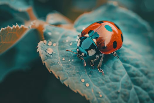 Close up of a ladybug resting on a leaf, showcasing the delicate balance of insect life in ecosystems