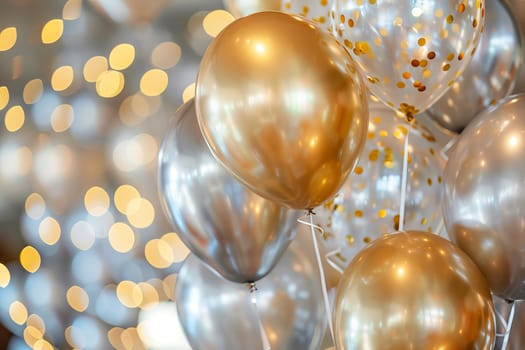 Cluster of balloons in metallic shades of gold and silver, adding elegance to a formal celebration