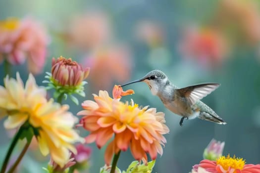 Close up of a hummingbird sipping nectar from a flower, showcasing the intricate relationships in nature