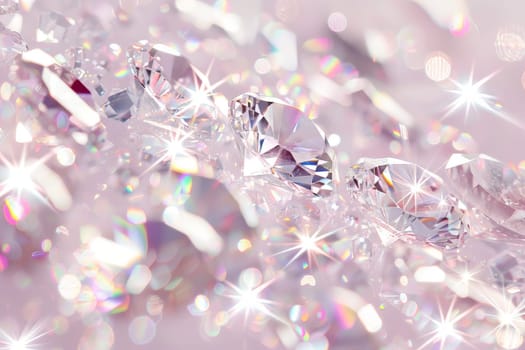 Dazzling gem-like sparkles shimmering against a soft transparent white background, symbolizing preciousness and luxury