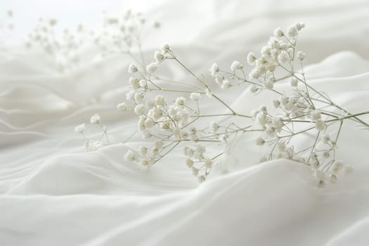 Delicate baby's breath sprigs on a soft transparent white surface, perfect for ethereal compositions