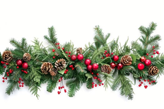 Festive Christmas garland against a transparent white backdrop, perfect for seasonal designs
