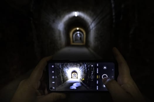 Detail of old and abandoned underground tunnel, scary
