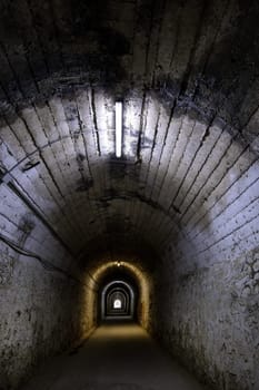 Detail of old and abandoned underground tunnel, scary