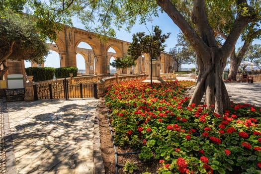 The lush and well-manicured Upper Barrakka Gardens provide a tranquil oasis in the heart of Valletta, Malta's capital city. Cultural heritage of Malta