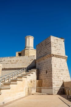 Fort St. Angelo, symbol of Malta's resilience, majestic stone walls, silent witness to rich history. Port in Birgu. View from Fort Saint Angelo. Cultural heritage of Malta