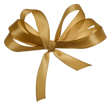 Tied brown silk ribbon in a bow on an isolated background, decor for a gift