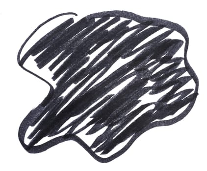A figure drawn with a black felt-tip pen and shaded on an isolated background, blot