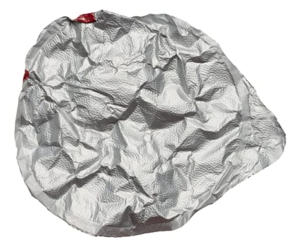 Round aluminum thin lid for plastic yogurt jars, sour cream on a white background, top view