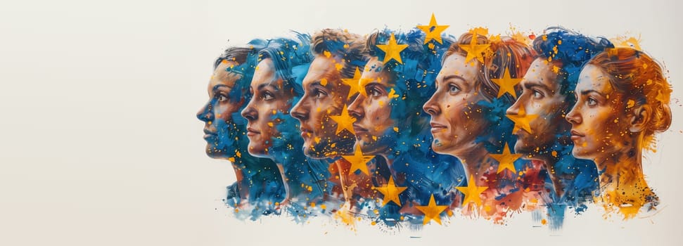 Communication between european countries, international teamwork and networking, flag of EU, meeting of people and business