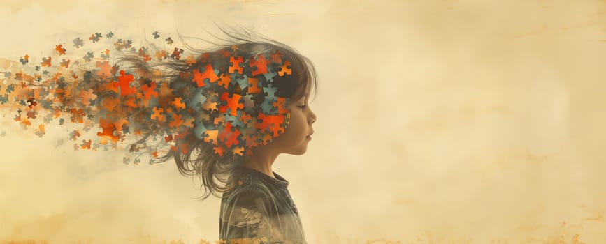 ADHD awareness month october, attention deficit hyperactivity disorder, mental health, mind of a child with colorful jigsaw or puzzle pieces