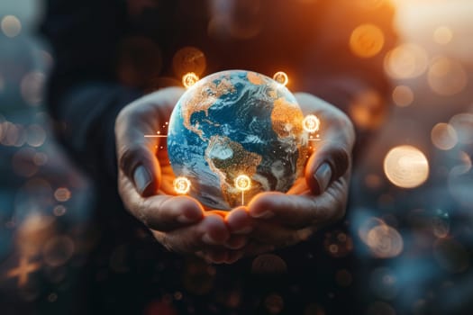 Hands holding a globe with money symbols, global finance concept