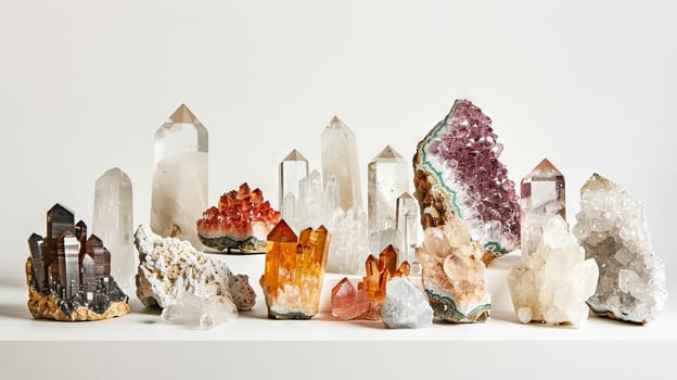 Magnificent crystal specimens showcasing their natural splendor against a minimalist white surface