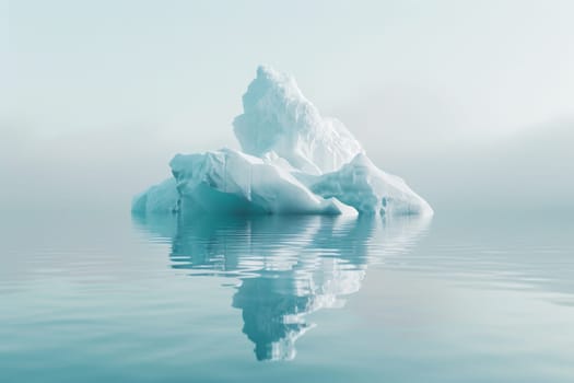 Iceberg floating in water against a soft transparent white surface, symbolizing cold resilience