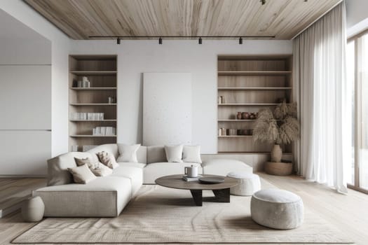 Minimalist living room with clean lines and neutral color palette