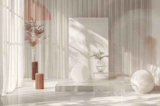 Modern decor motifs against a soft transparent white surface, perfect for trendy compositions