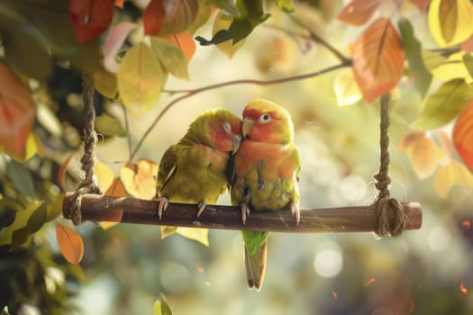 Lovebirds sharing a tender moment on a swing