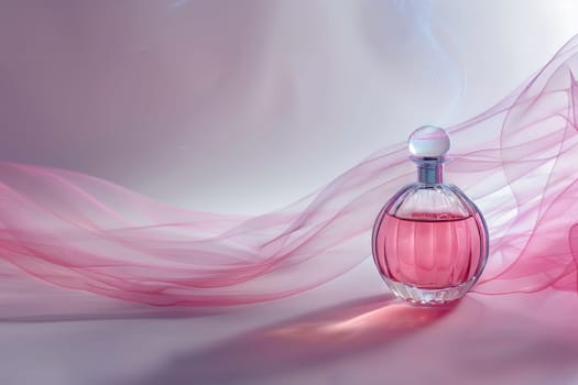 Perfume spray mist on a soft transparent white backdrop, perfect for fragrance advertisements