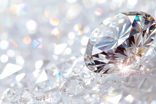 Radiant diamond-like sparkles sparkling against a soft transparent white surface, adding a touch of luxury