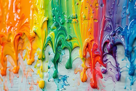 Rainbow-colored crayon wax transparently melting and blending on a canvas