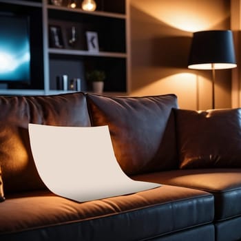 A note paper on a sofa in cozy room, editable PSD mock-up series with smart object layers ready for your design