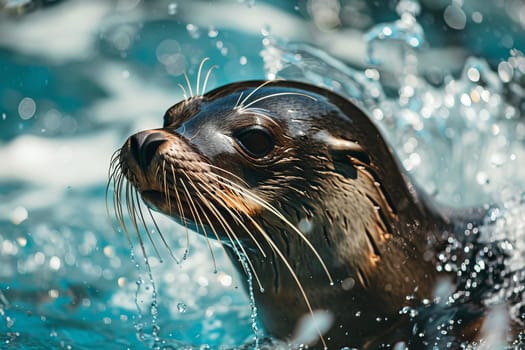Refreshing splash of water from a playful seal in the open sea