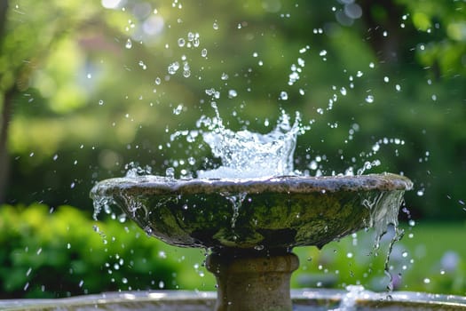 Refreshing splash of water from a fountain on a hot summer day