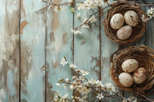 Rustic Easter background with vintage-inspired decorations and rustic charm