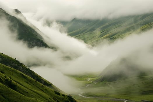 Rolling fog in a mountain valley