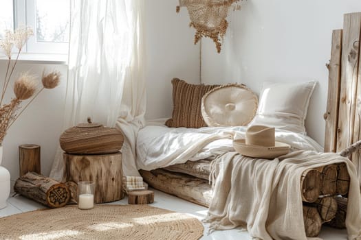 Rustic wooden decor accents on a transparent white canvas, evoking a sense of coziness