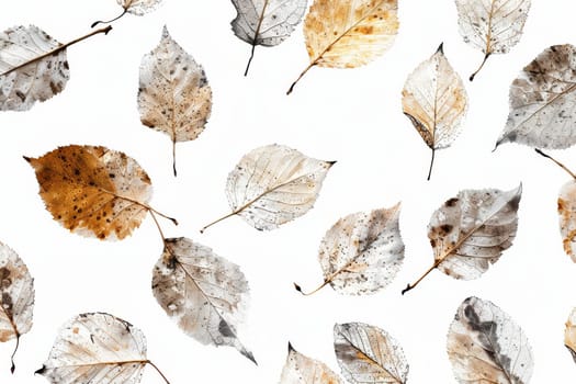 Rustic birch leaves with intricate textures on a transparent white background, ideal for nature-inspired designs