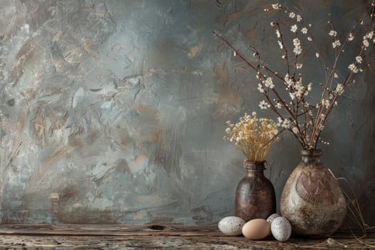 Rustic Easter background with natural textures and earthy tones