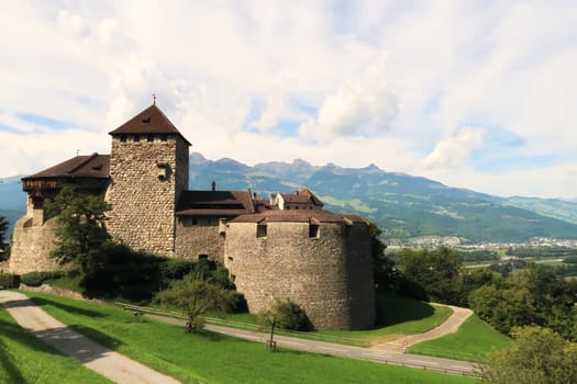 View from above onto the Vaduz Castle, Schloss Vaduz, the palace and official residence of the Prince of Liechtenstein in Vaduz, Liechtenstein 2022