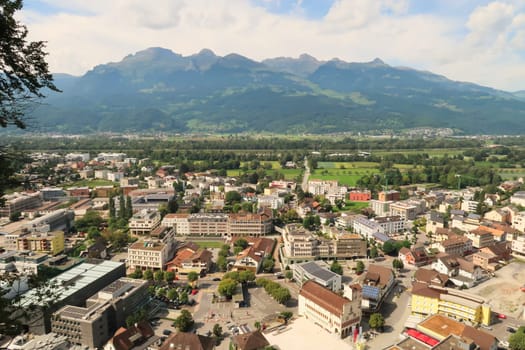 View from the hill of the Vaduz Castle, Schloss Vaduz onto Vaduz, the capital of Liechtenstein 2022