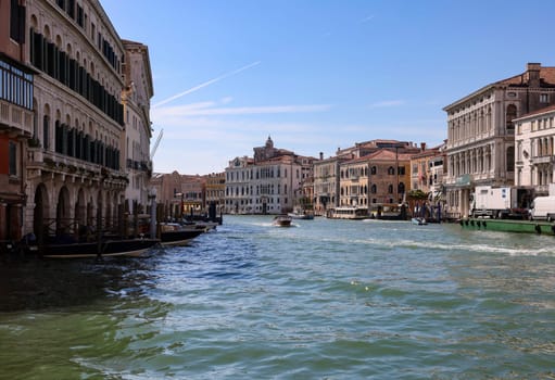 Venice, Italy - September 5, 2022: Grand Canal in the Ponte degli Scalzi area in Venice, Italy